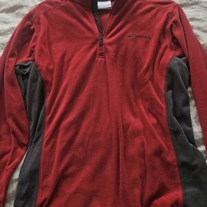 Columbia Two-Tone Dark Red and Gray Fleece Pullover Shirt